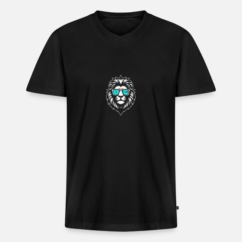 Löwe Florian - Männer Premium Bio T-Shirt mit V-Ausschnitt - Schwarz