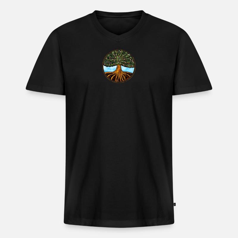 Baum des Lebens - Männer Premium Bio T-Shirt mit V-Ausschnitt - Schwarz