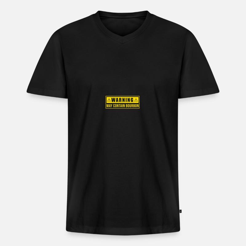 Warning May Contain Bourbon Drinking - Männer Premium Bio T-Shirt mit V-Ausschnitt - Schwarz