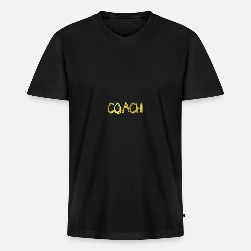 COACH - Männer Premium Bio T-Shirt mit V-Ausschnitt - Schwarz