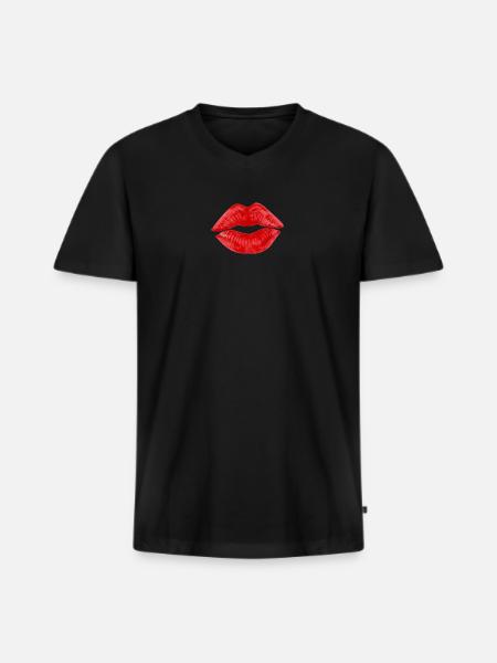 Kissing Lips Lipstick Gift Couples - Men's Premium Organic T-shirt with V-neck - black