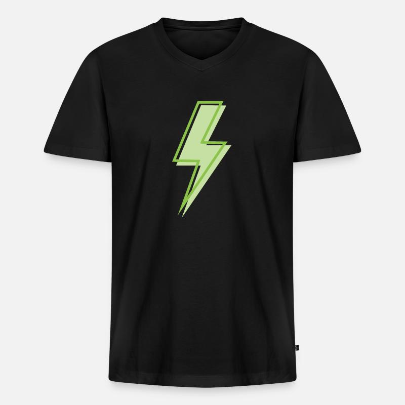 Hellgrüner Blitz - Männer Premium Bio T-Shirt mit V-Ausschnitt - Schwarz