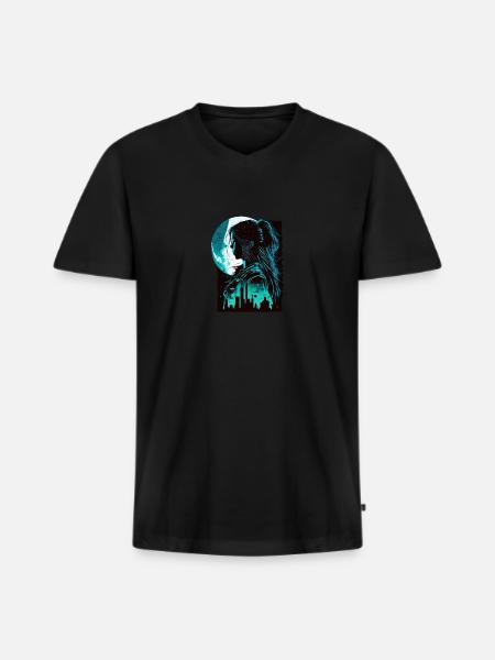 Frauenschatten im Mondschein - Männer Premium Bio T-Shirt mit V-Ausschnitt - Schwarz