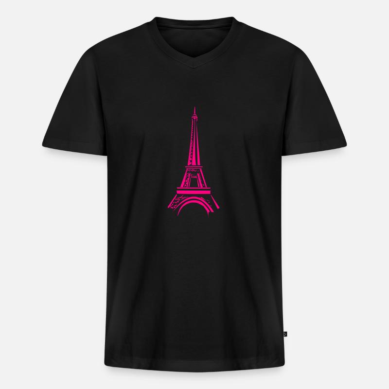 Rosa Eiffelturm - Männer Premium Bio T-Shirt mit V-Ausschnitt - Schwarz