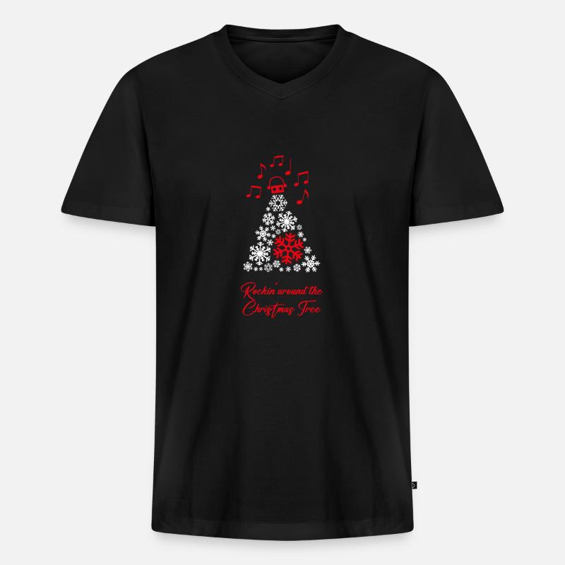 Weihnachtsbaum vs. Roboter - Männer Premium Bio T-Shirt mit V-Ausschnitt - Schwarz
