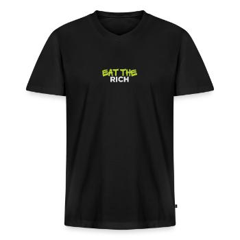 MANGEZ LES RICHES - T-shirt encolure en V Premium bio Homme - noir - Devant - Nico (187cm)