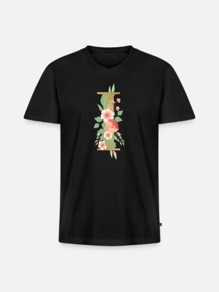 Elegant letter 'I' with flowers - Men's Premium Organic T-shirt with V-neck - black