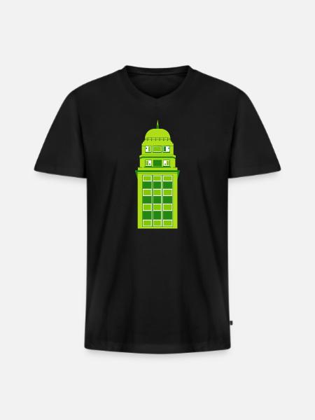 Retro Green Tower Clock - Men's Premium Organic T-shirt with V-neck - black