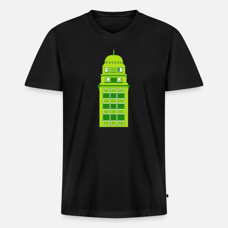 Retro Grüne Turmuhr - Männer Premium Bio T-Shirt mit V-Ausschnitt - Schwarz