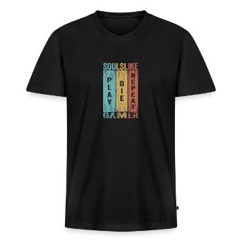 Play Die Repeat Soulslike Gamer - Männer Premium Bio T-Shirt mit V-Ausschnitt - Schwarz - Vorne - Nico (187cm)