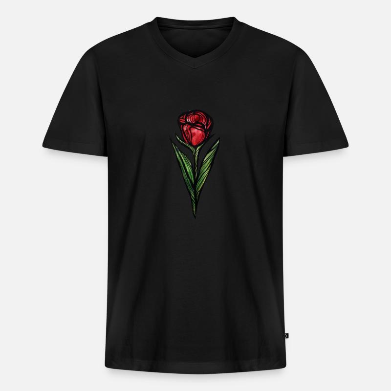 Rose - Männer Premium Bio T-Shirt mit V-Ausschnitt - Schwarz