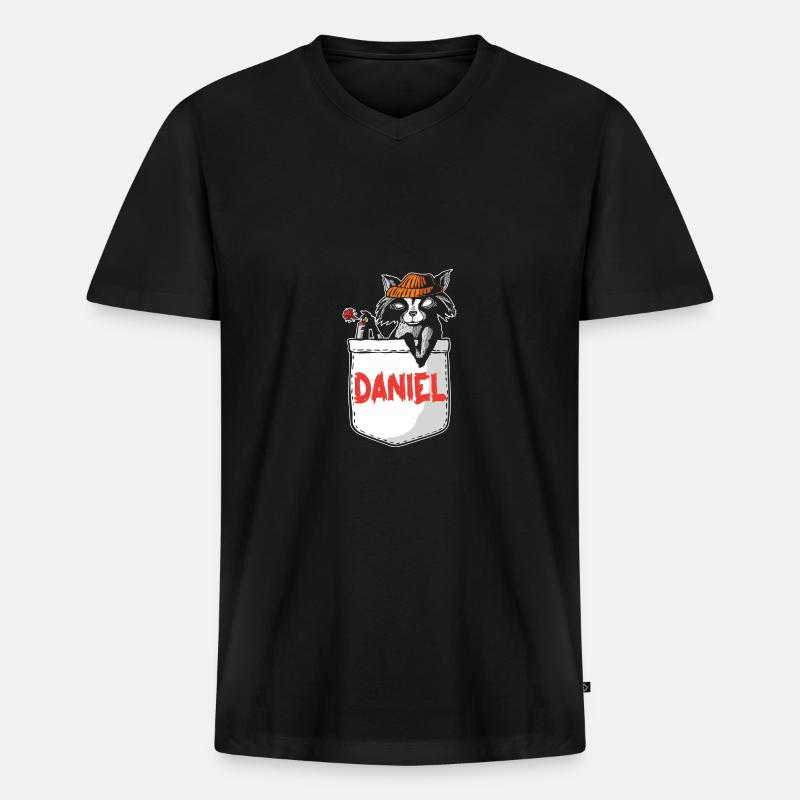 Waschbär Daniel - Männer Premium Bio T-Shirt mit V-Ausschnitt - Schwarz