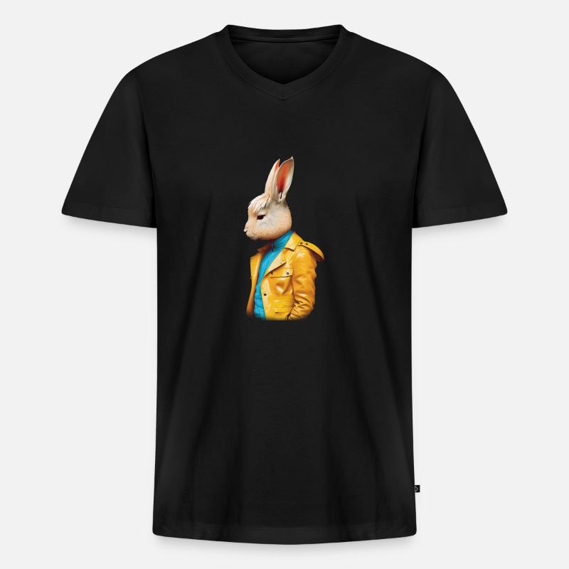 Herr Rabbit - Männer Premium Bio T-Shirt mit V-Ausschnitt - Schwarz