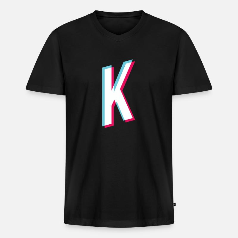 K - Buchstabe K - Männer Premium Bio T-Shirt mit V-Ausschnitt - Schwarz