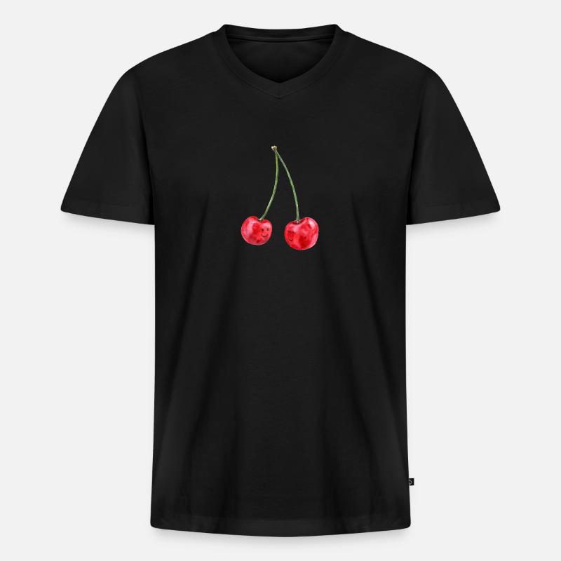 Kirschen - Männer Premium Bio T-Shirt mit V-Ausschnitt - Schwarz