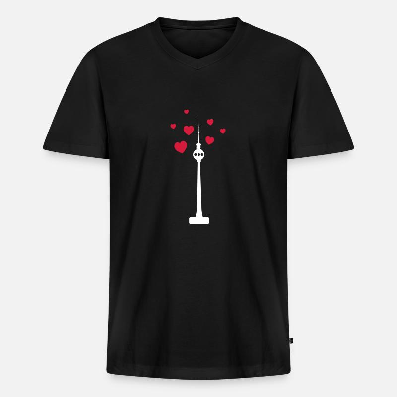 Berlin Tower - Männer Premium Bio T-Shirt mit V-Ausschnitt - Schwarz