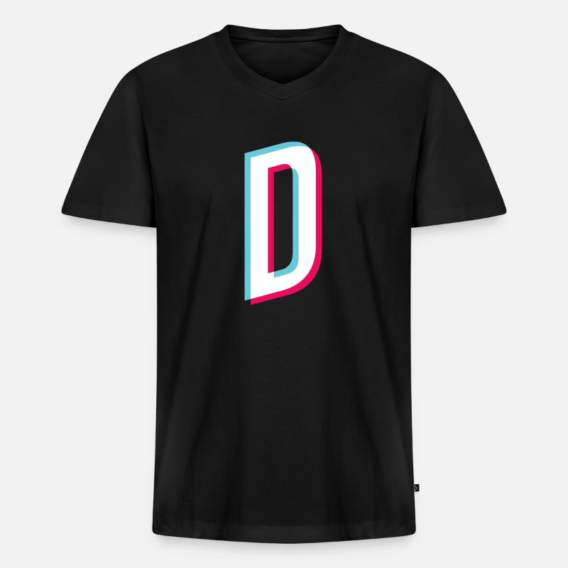 D - Buchstabe D - Männer Premium Bio T-Shirt mit V-Ausschnitt - Schwarz