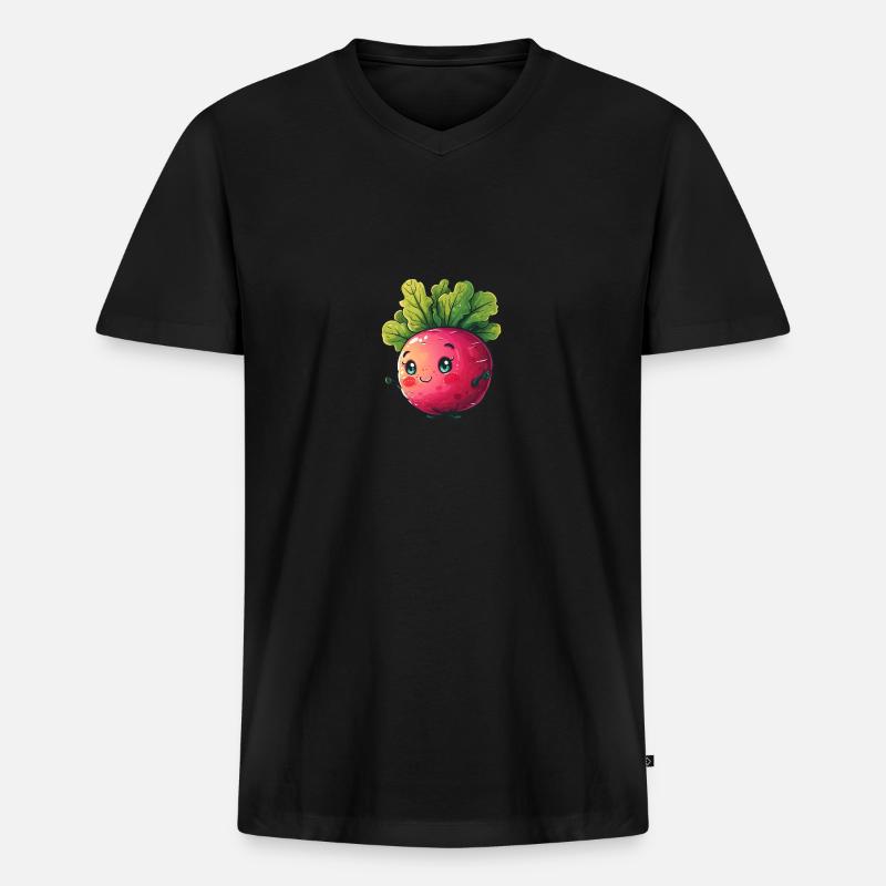 Radieschen fröhlicher Comic Stil - Männer Premium Bio T-Shirt mit V-Ausschnitt - Schwarz