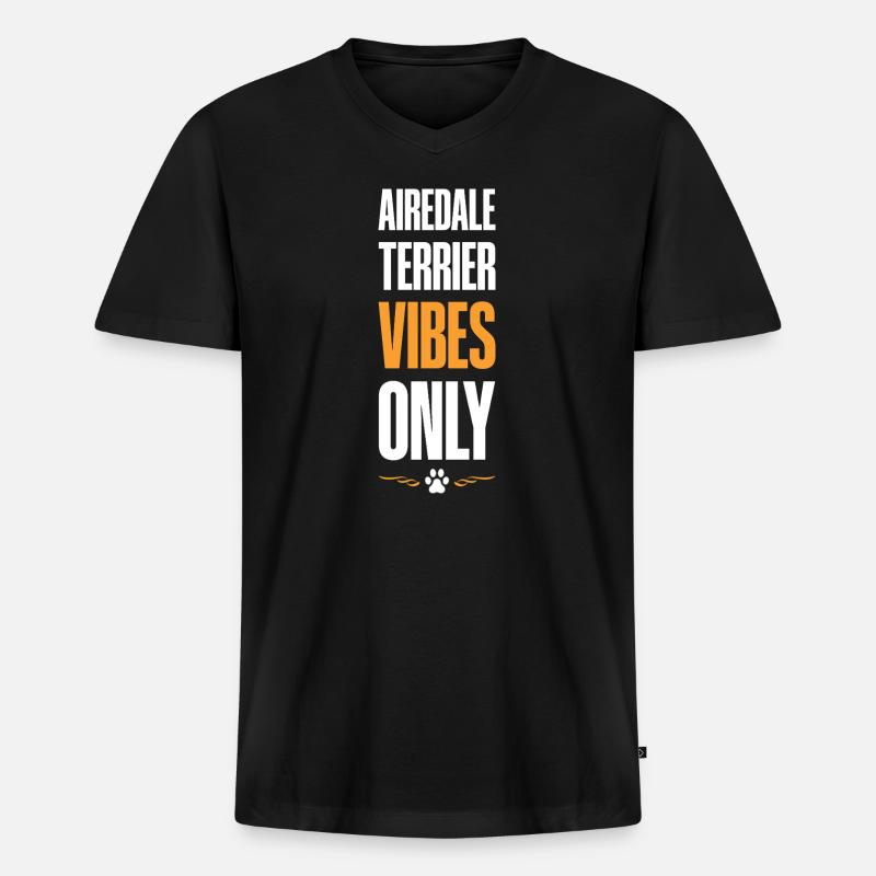 Airedale Terrier Vibes Only - Männer Premium Bio T-Shirt mit V-Ausschnitt - Schwarz
