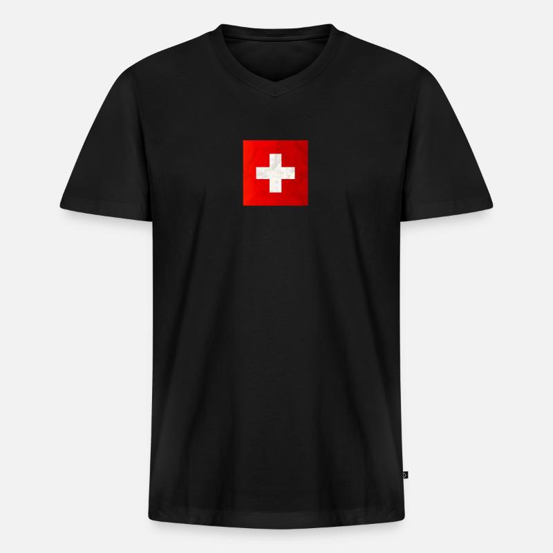 Schweizer Flagge - Männer Premium Bio T-Shirt mit V-Ausschnitt - Schwarz