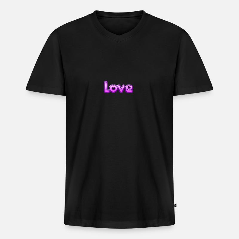 Text Love - Männer Premium Bio T-Shirt mit V-Ausschnitt - Schwarz