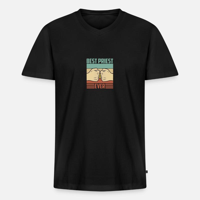 Bester Priester ever - Männer Premium Bio T-Shirt mit V-Ausschnitt - Schwarz