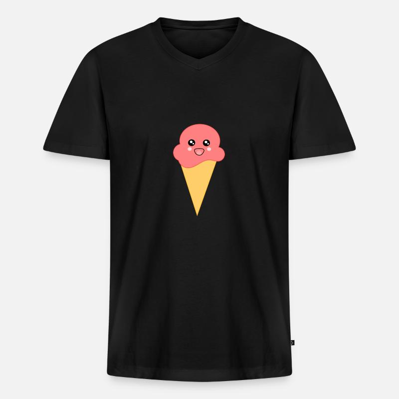 Eis Eiscreme Erdbeereis - Männer Premium Bio T-Shirt mit V-Ausschnitt - Schwarz