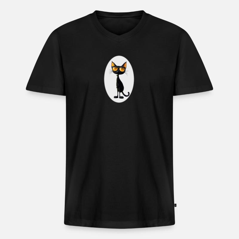 Katze - Männer Premium Bio T-Shirt mit V-Ausschnitt - Schwarz