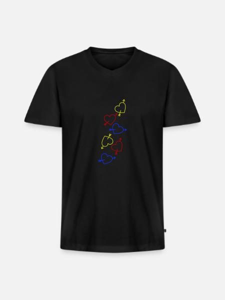Herzen Bunt Herz - Männer Premium Bio T-Shirt mit V-Ausschnitt - Schwarz