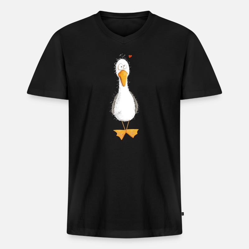 Möwe Urlaub Meer Mit Herz - Männer Premium Bio T-Shirt mit V-Ausschnitt - Schwarz