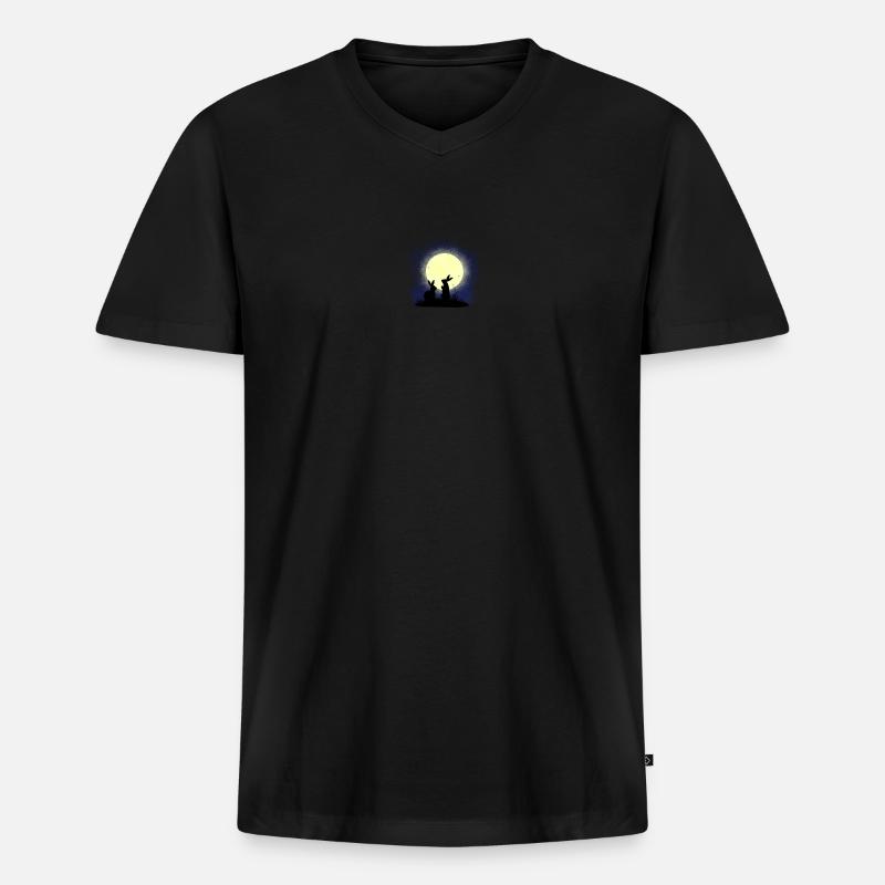 Zwei Hasen beim Vollmond - Männer Premium Bio T-Shirt mit V-Ausschnitt - Schwarz