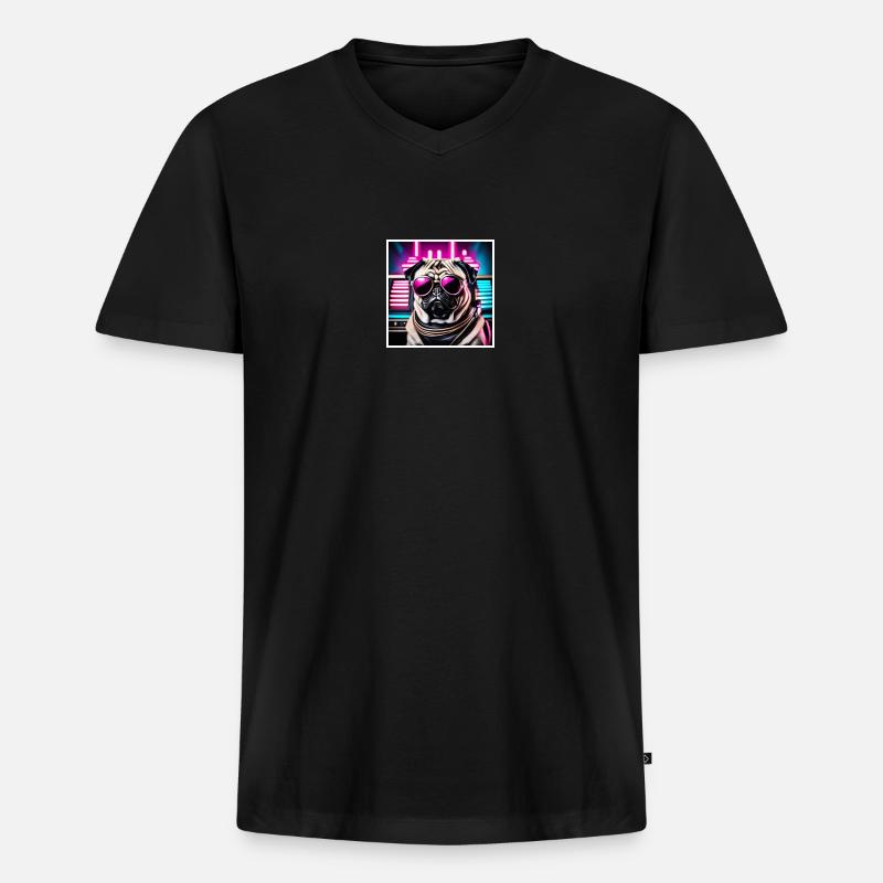 Cool Pug - Männer Premium Bio T-Shirt mit V-Ausschnitt - Schwarz