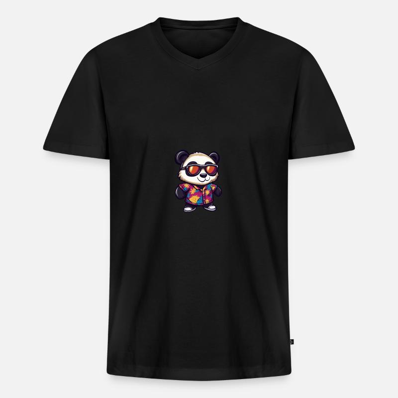 Panda Comic Cool Sommer - Männer Premium Bio T-Shirt mit V-Ausschnitt - Schwarz