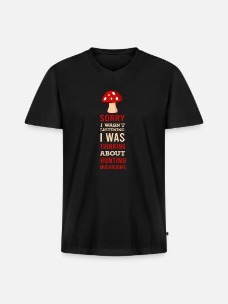 Denken Sie an Pilzgemüse - Männer Premium Bio T-Shirt mit V-Ausschnitt - Schwarz