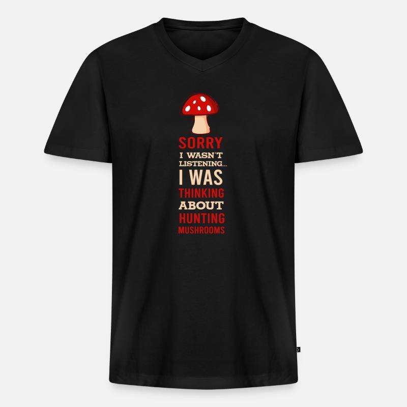 Denken Sie an Pilzgemüse - Männer Premium Bio T-Shirt mit V-Ausschnitt - Schwarz