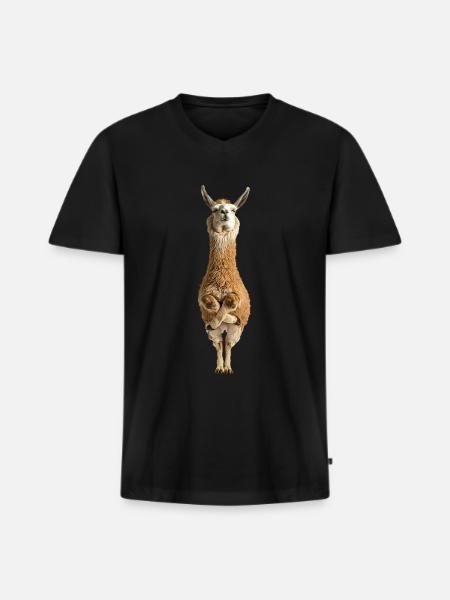 Lama - Männer Premium Bio T-Shirt mit V-Ausschnitt - Schwarz