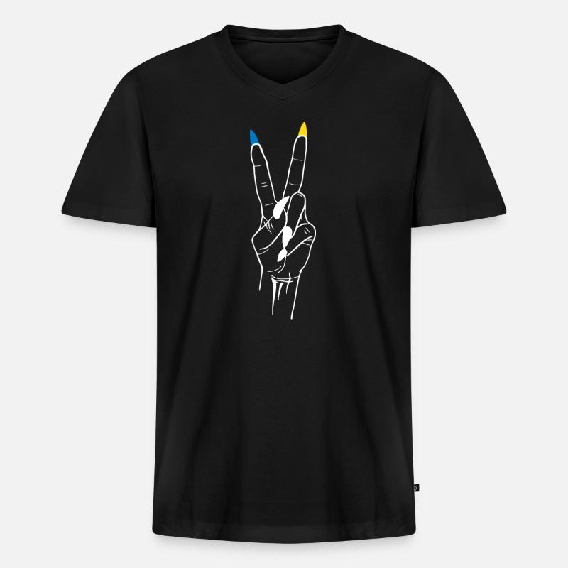 Frieden Ukraine Sieg - Männer Premium Bio T-Shirt mit V-Ausschnitt - Schwarz
