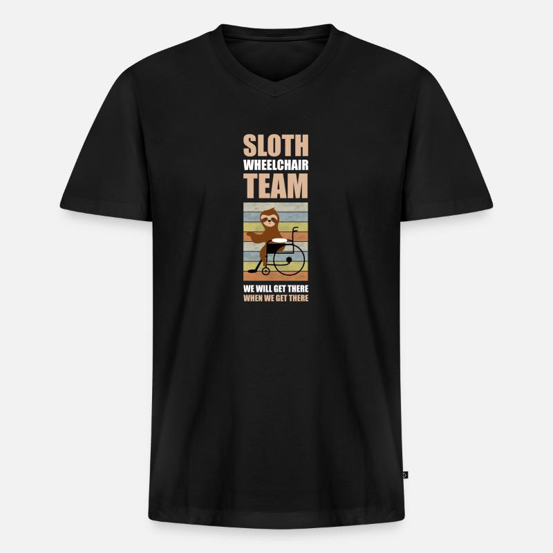 Faultier Rollstuhl Behindert Behinderung Geschenk - Männer Premium Bio T-Shirt mit V-Ausschnitt - Schwarz