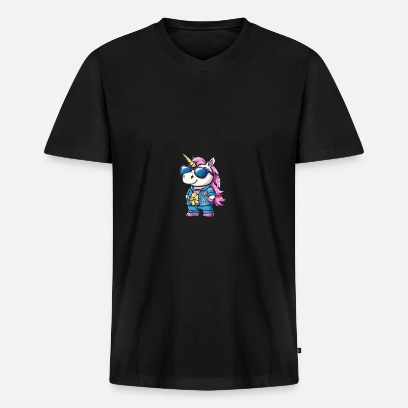 Einhorn Cool Sommer - Männer Premium Bio T-Shirt mit V-Ausschnitt - Schwarz