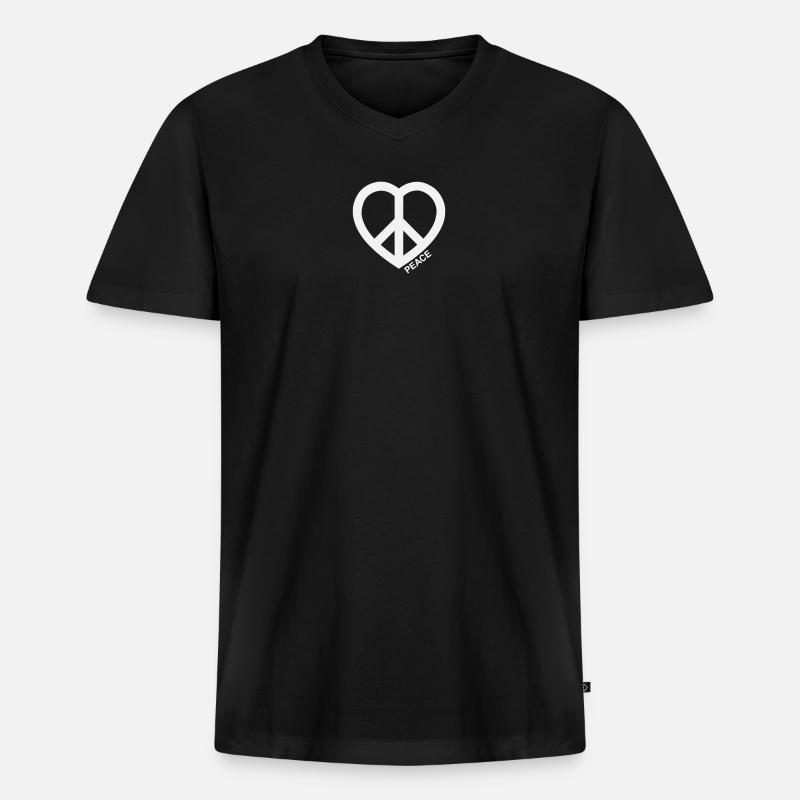Herz Peace Symbol - Männer Premium Bio T-Shirt mit V-Ausschnitt - Schwarz