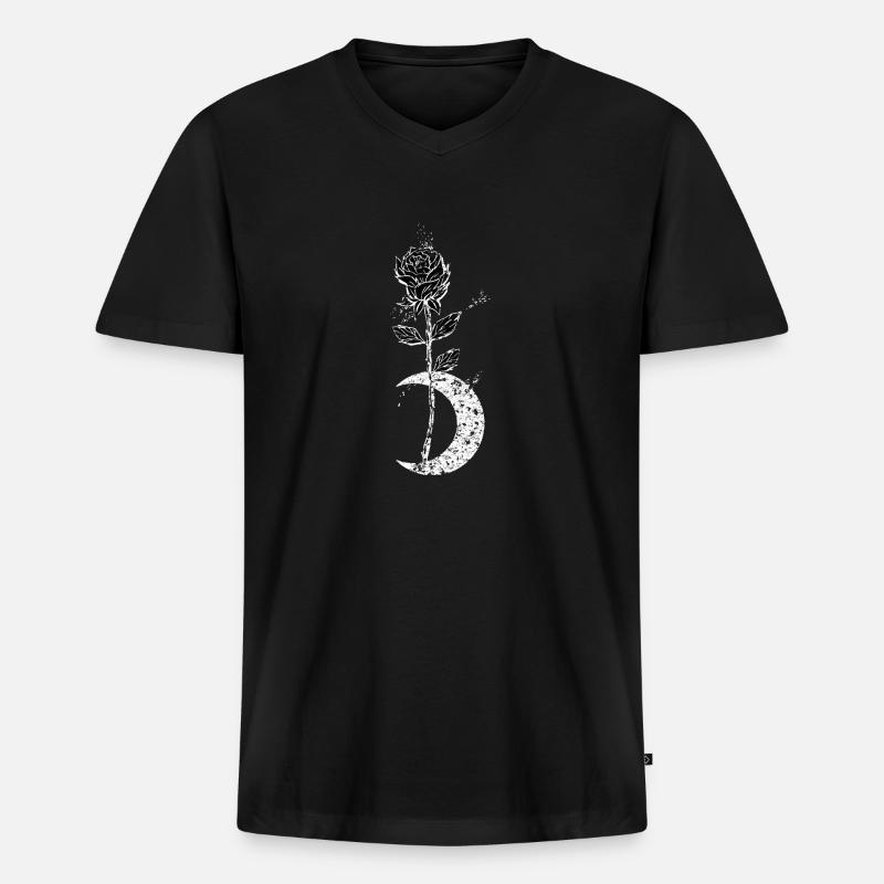 Rose mit Mond - Männer Premium Bio T-Shirt mit V-Ausschnitt - Schwarz