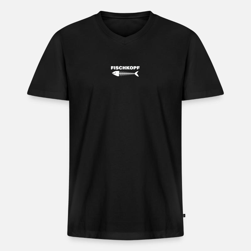 FISCHKOPF - Männer Premium Bio T-Shirt mit V-Ausschnitt - Schwarz