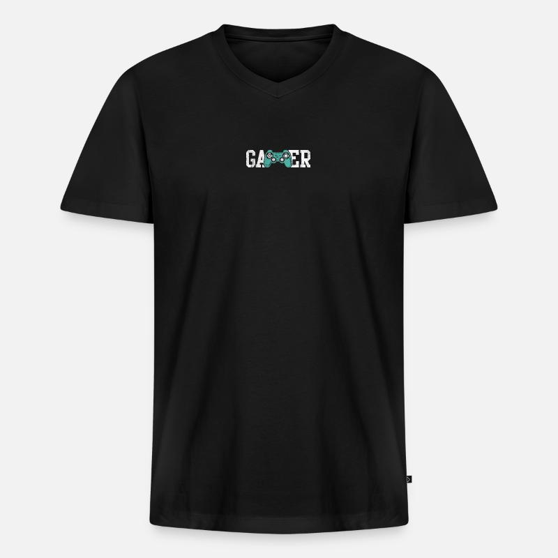 Gamer Glyphs Controller T-Shirt - Männer Premium Bio T-Shirt mit V-Ausschnitt - Schwarz