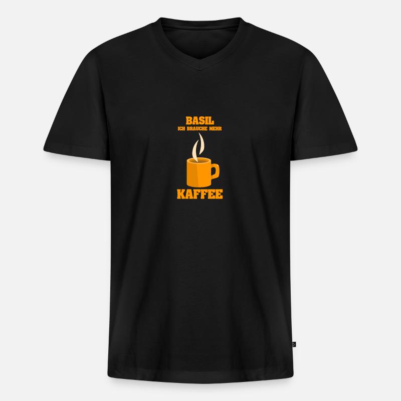 Kaffetasse Basil - Männer Premium Bio T-Shirt mit V-Ausschnitt - Schwarz