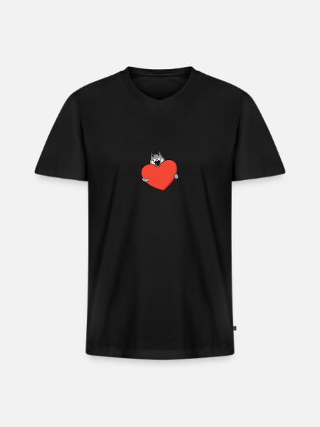 Husky mit herz - Männer Premium Bio T-Shirt mit V-Ausschnitt - Schwarz