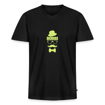 First name Bobbi - Men's Premium Organic T-shirt with V-neck - black - Front - Nico (187cm)