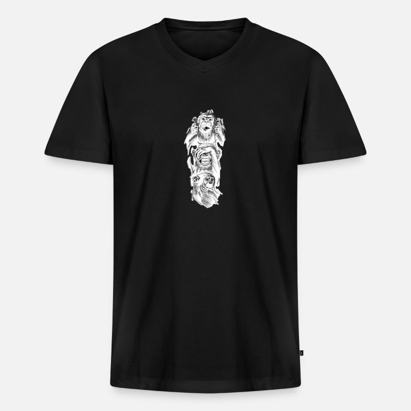 Drei Affen - Männer Premium Bio T-Shirt mit V-Ausschnitt - Schwarz
