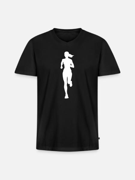 Silhouette de la coureuse marathonienne - T-shirt encolure en V Premium bio Homme - noir