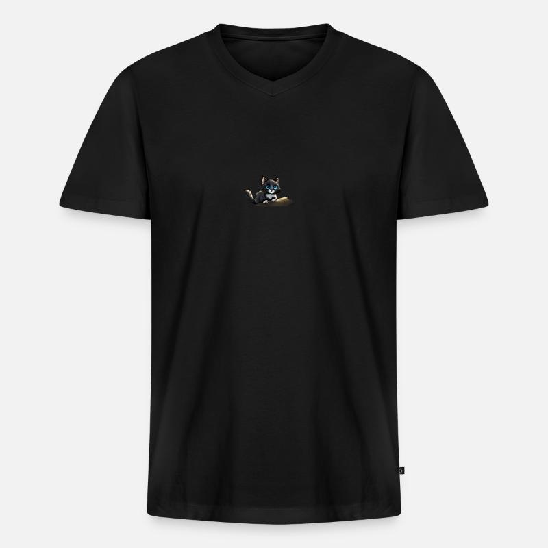 Cat on Tree - Männer Premium Bio T-Shirt mit V-Ausschnitt - Schwarz