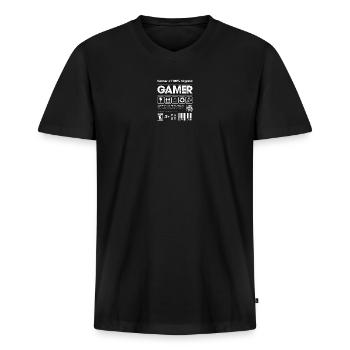 Gamer T-Shirt mit organischem Logo - Männer Premium Bio T-Shirt mit V-Ausschnitt - Schwarz - Vorne - Nico (187cm)